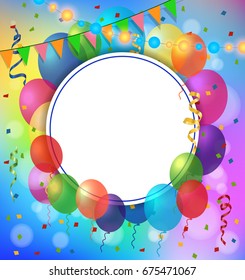 Greeting Card, Round Frame and Balloons