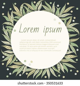 greeting card with round frame and cute floral ornament