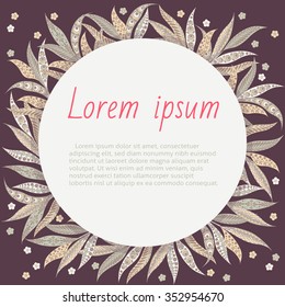 greeting card with round frame and cute floral ornament