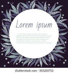 greeting card with round frame and cute floral ornament