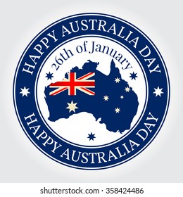 Greeting card, rubber stamp Happy Australia Day. National Celebration. Vector illustration.  