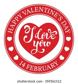 Greeting card, rubber stamp Happy Valentine's Day.  Vector illustration.  