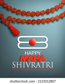 Greeting card with rudraksha (beads) and Shiva tilak (tripundra) for Maha Shivratri, a Hindu festival celebrated of Lord Shiva. Vector illustration.