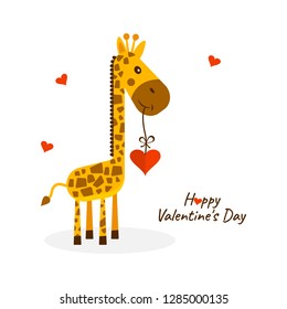 Greeting card for Saint Valentine's Day. Cute giraffe with heart. Vector illustration