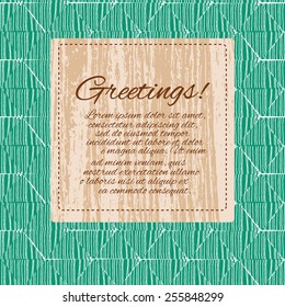 Greeting card with sample text on seamless background made of hand drawn triangles and lines. Clipping mask is used, vector illustration.