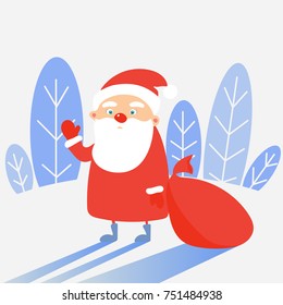 Greeting card Santa Claus with the beg. Vector illustration.