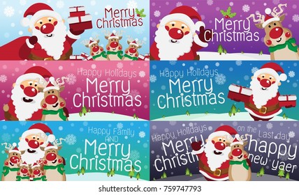  Greeting Card Santa Claus collection set,Cute Character and Merry Christmas concept,design for Event and Poster,Vector illustration.