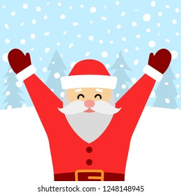 Greeting card with Santa Claus and falling snow. Merry Christmas background. Vector illustration