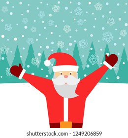 Greeting card with Santa Claus and falling snow. Merry Christmas background. Vector illustration