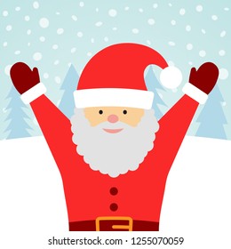 Greeting card with Santa Claus and falling snow. Merry Christmas background. Vector illustration