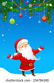 Greeting card with Santa Claus. Holiday background and copy space.