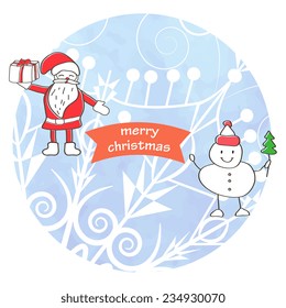 Greeting card with santa claus and snowmen. Vector  backdrop. Greeting card 2015. Happy New Year .