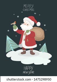 Greeting card with Santa Claus. Vector graphics.