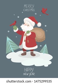 Greeting card with Santa Claus. Vector graphics.