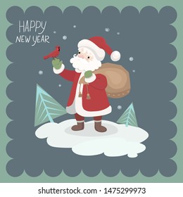 Greeting card with Santa Claus. Vector graphics.