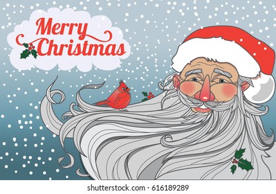 Greeting card with Santa Claus. Vector illustration.