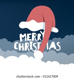 Greeting card with Santa`s hat. Vector illustration 