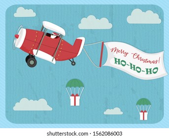 Greeting card with Santa`s plane