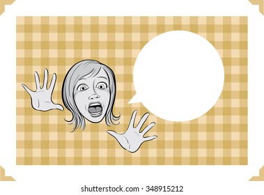 Greeting card with scared woman face - just add your text