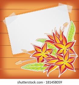 Greeting card with scotch tape and flowers