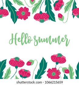 Greeting card with seamless border - poppy. Perfect for summer holiday invitation.