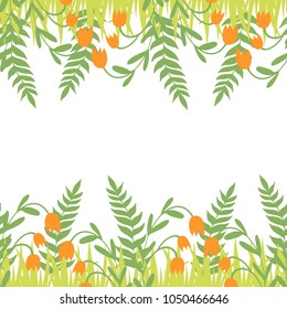 greeting card with seamless floral border. Perfect for spring holiday invitation.