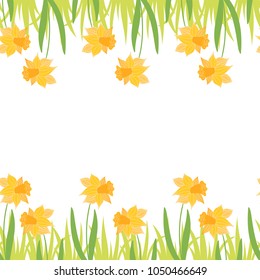 greeting card with seamless floral border. Perfect for spring holiday invitation.
