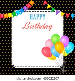 Greeting card with a set of colored gel balloons. Concept Birthday. Vector cartoon style illustration