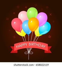 Greeting card with a set of colored gel balloons. Concept Birthday. Vector cartoon style illustration