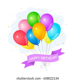 Greeting card with a set of colored gel balloons. Concept Birthday. Vector cartoon style illustration