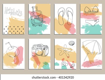 greeting card set cute retro sea objects collection. vector illustration
