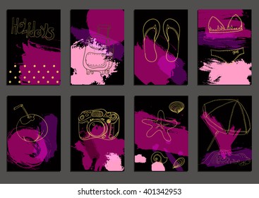 greeting card set cute retro sea objects collection. vector illustration