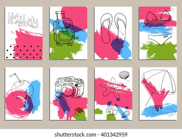 greeting card set cute retro sea objects collection. vector illustration