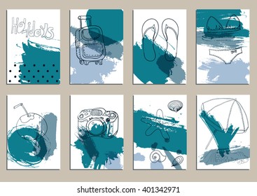 greeting card set cute retro sea objects collection. vector illustration