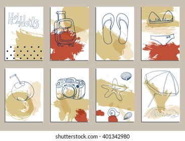 greeting card set cute retro sea objects collection. vector illustration