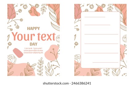 greeting card set. Cute spring backgrounds with flowers, leaves, plants. Colorful hand drawn vector illustrations for social media post, banner design, postcards