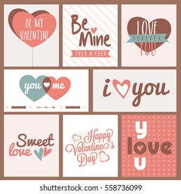 Greeting Card set with different texts for Happy Valentine's Day