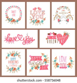 Greeting Card set with different typographic for Happy Valentine's Day