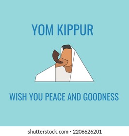 Greeting card set for Jewish holiday Yom Kippur and Jewish New Year, rosh hashanah, with traditional icons. Yom Kippur in Hebrew. Pattern with traditional Jewish New Year symbols, apple, honey, shofar