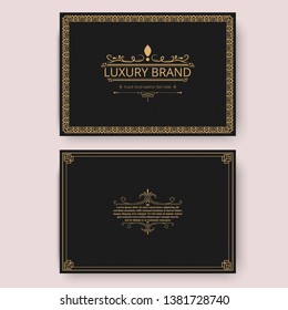 Greeting card set with monogram logo and frame line style gold color on vintage background for use banner of hotel label, spa service, business offer, wedding invitation etc. Vector Illustration.