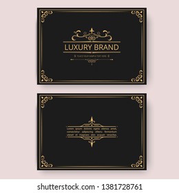 Greeting card set with monogram logo and frame line style gold color on vintage background for use banner of hotel label, spa service, business offer, wedding invitation etc. Vector Illustration.