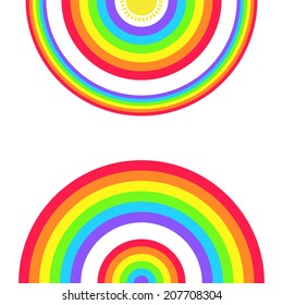Greeting Card with a Set of Rainbows and Half of the Yellow Sun