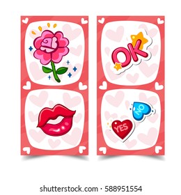 Greeting card set with Rose, Kiss, Heart. Includes holiday themed. EPS10 vector