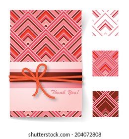 Greeting card and set of seamless backgrounds. The illustration contains transparency and effects. EPS10