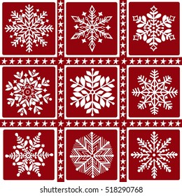 Greeting card with a set of  snowflakes and stars
