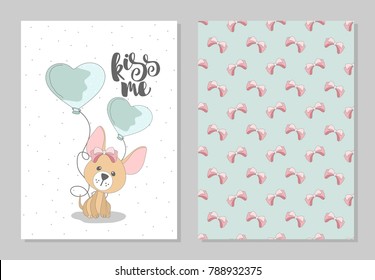 Greeting card set for Valentine's Day with a cute dog. Labels. Vector illustration.