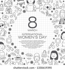greeting card or set vector illustration for happy international woman's day, group of different woman's character