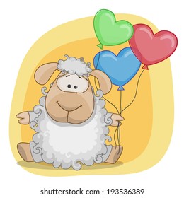 Greeting card Sheep with balloons