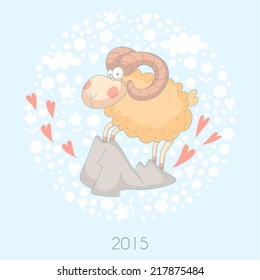Greeting card with a sheep (Chinese New Year 2015). EPS 10. No transparency. No gradients.  