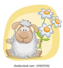 Greeting card Sheep with flowers